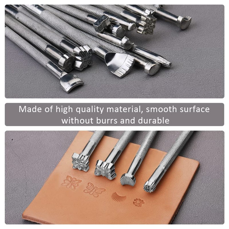 ZMAAGG 21 PCS Leather Stamping Tools  Leather Stamping Kit with Rubber Hammer  20 Different Special Shape Leather Stamp Set Leather Carving Tools Leather Stamps for Leather Working - Image 4